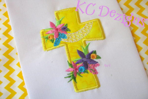 Cross with Flowers Applique Design