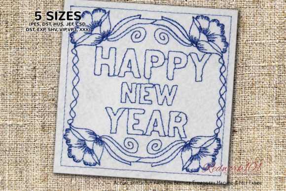 New Year Floral Frame Lineart Design
